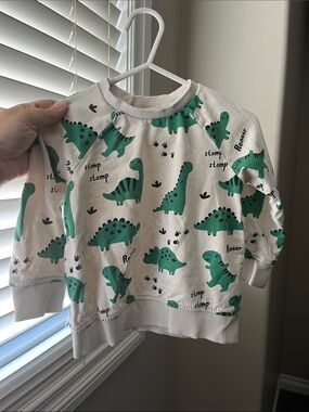 H&M Cream Sweatshirt with Green Dinosaur Print